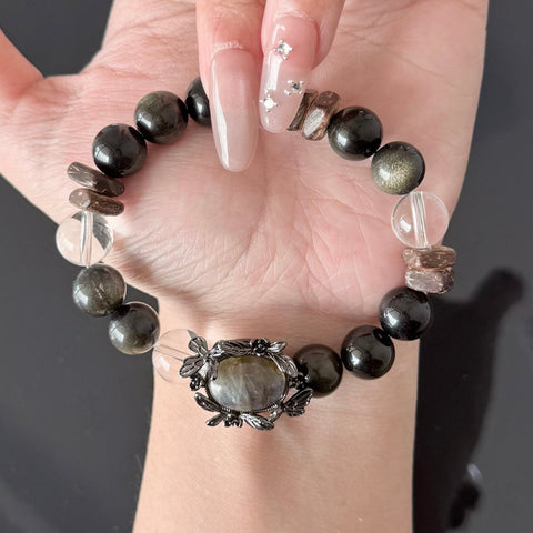 Labradorite Protection Bracelet with Gold Sheen Obsidian & Clear Quartz
