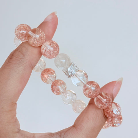 Strawberry Quartz & Clear Crystal Bracelet