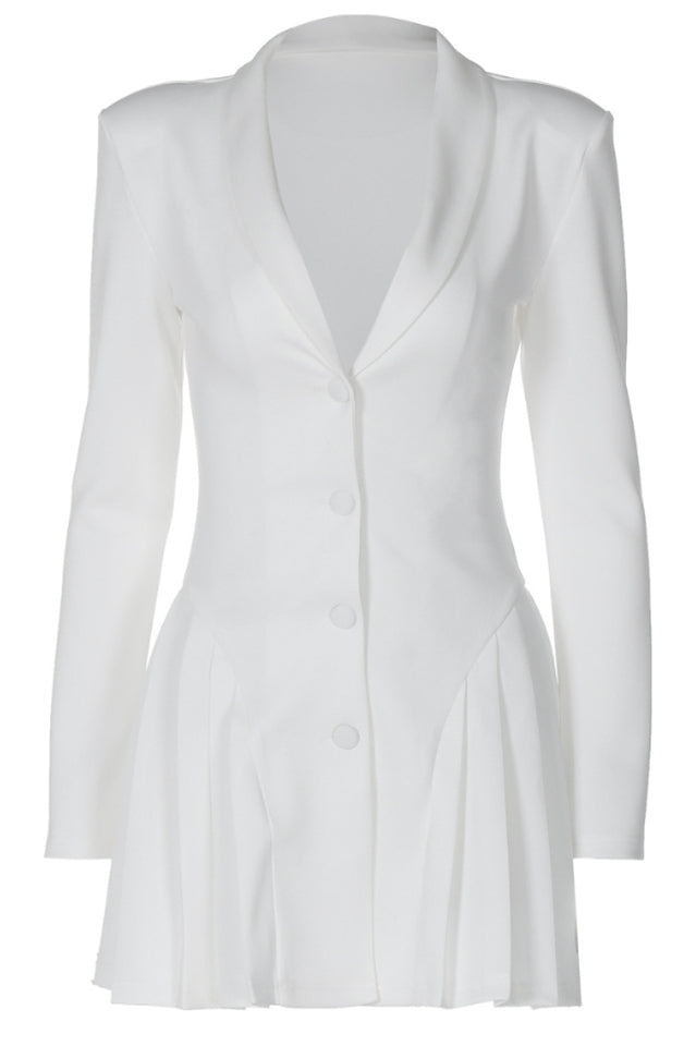 Pleated Sexy V Neck Blazer Dress