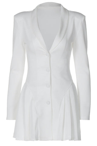 Pleated Sexy V Neck Blazer Dress