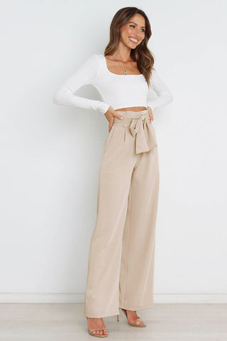 High Waist Belted Straight Leg Pants