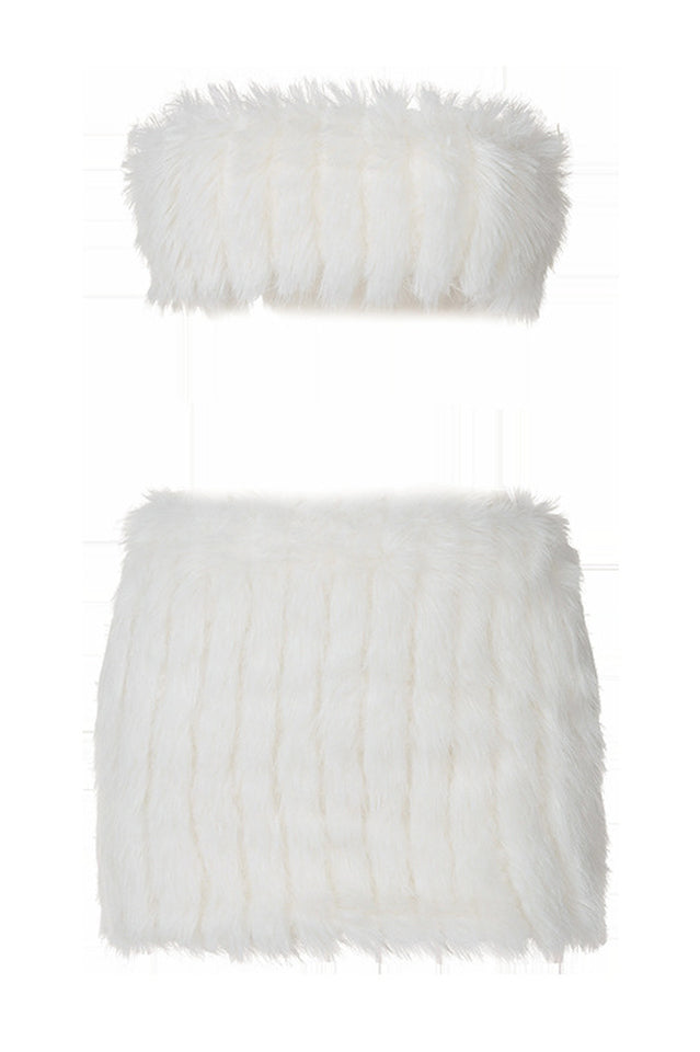 White Fur Skirt Set