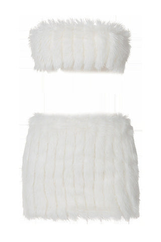 White Fur Skirt Set