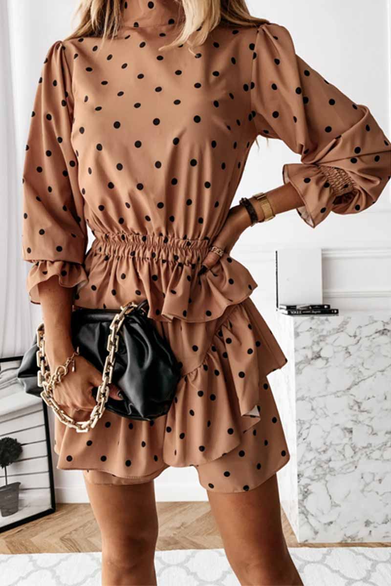 Thin Irregular Lotus Leaf Dot Printing Mini Dress