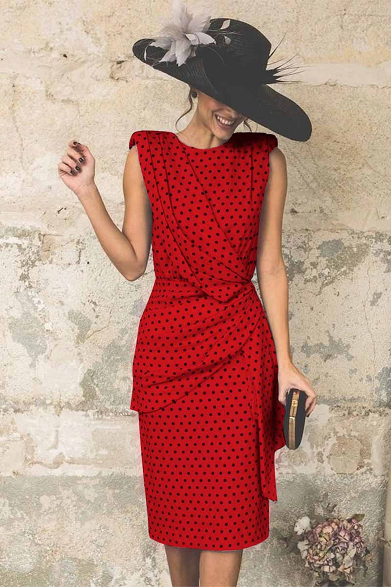 Polka Dot Pack Hip Sleeveless Midi Dress(4 Colors)