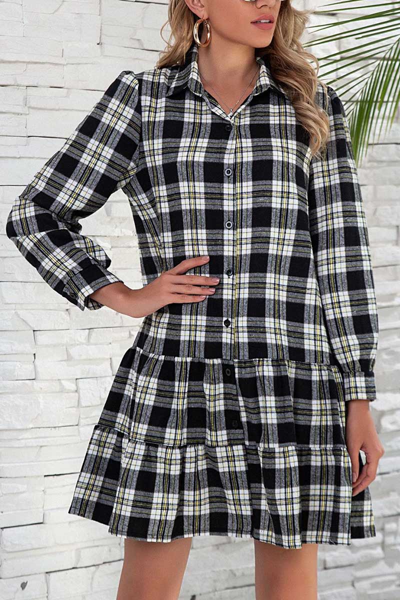 Plaid Shirt Long Sleeve Single Dress