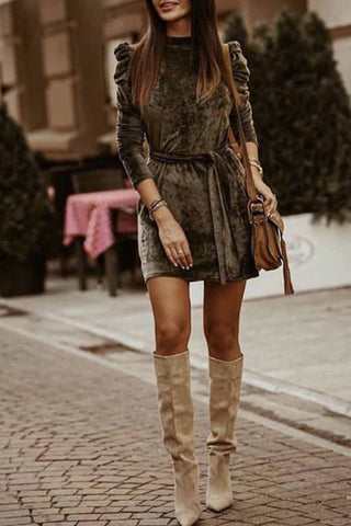 Casual Long Sleeve Mini Dress(4 Colors)