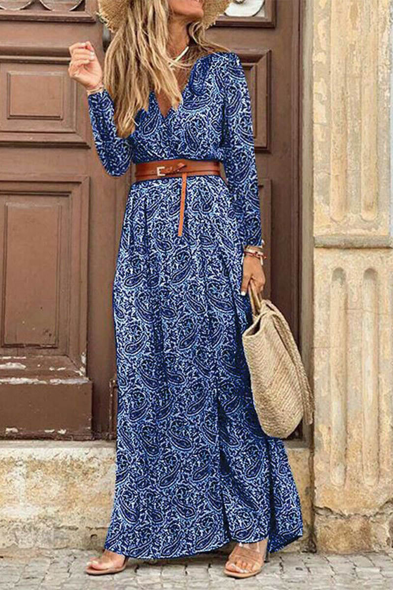 Boho Style Long Sleeve Print Maxi Dress