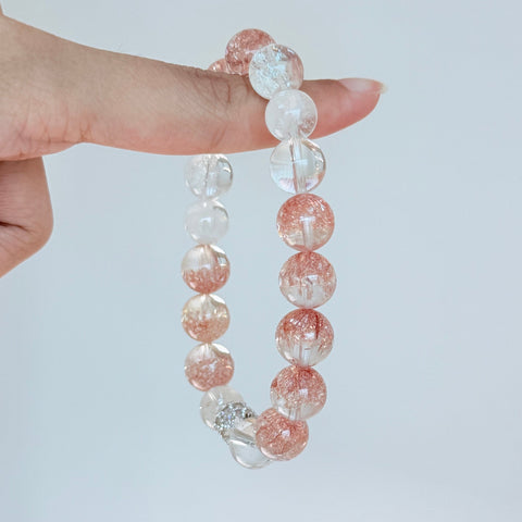 Strawberry Quartz & Clear Crystal Bracelet