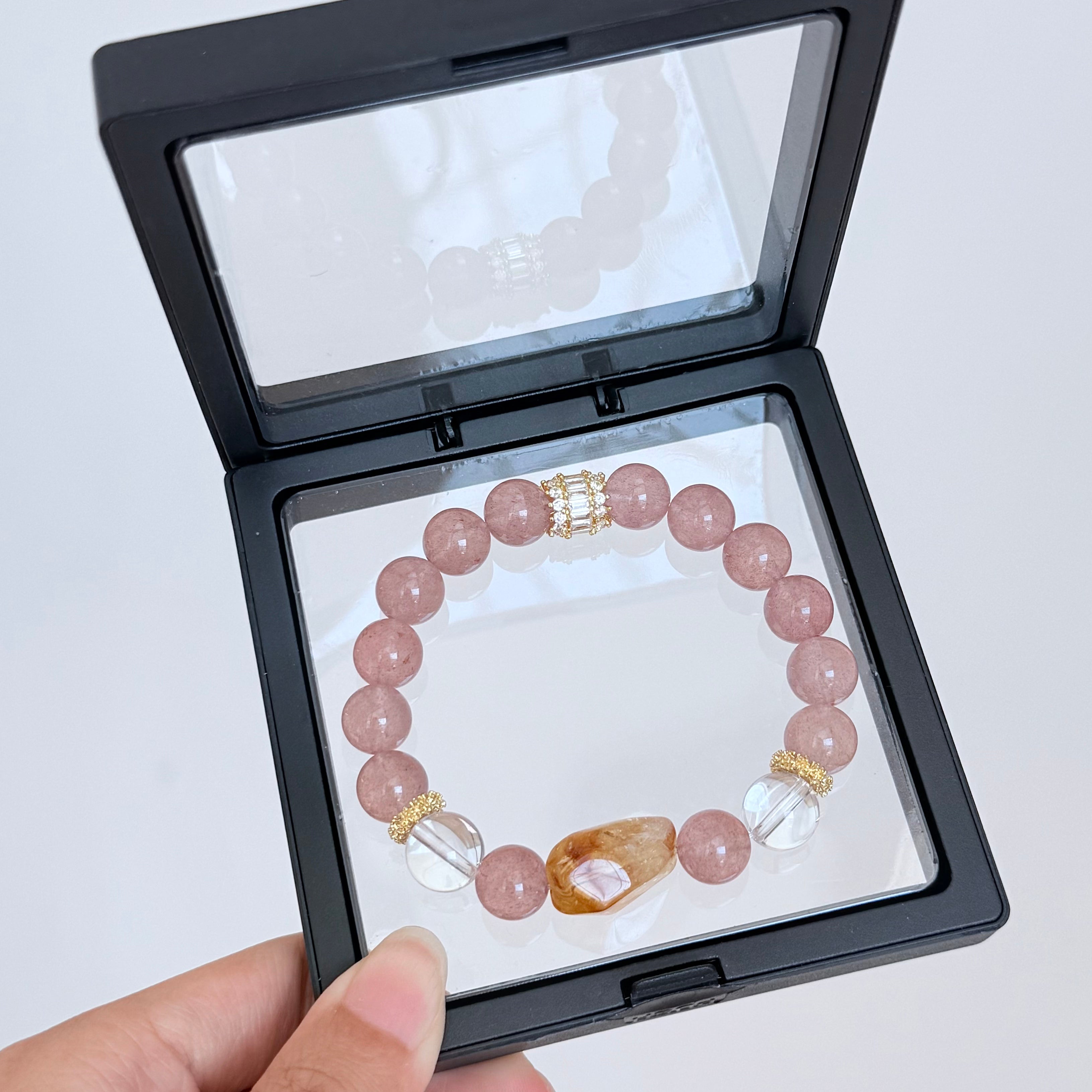 Strawberry Quartz, Citrine & Clear Quartz Bracelet