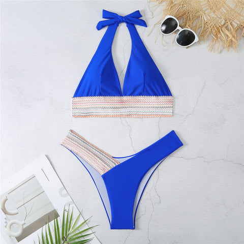 Aimee Splicing Halter V Neck Bikini