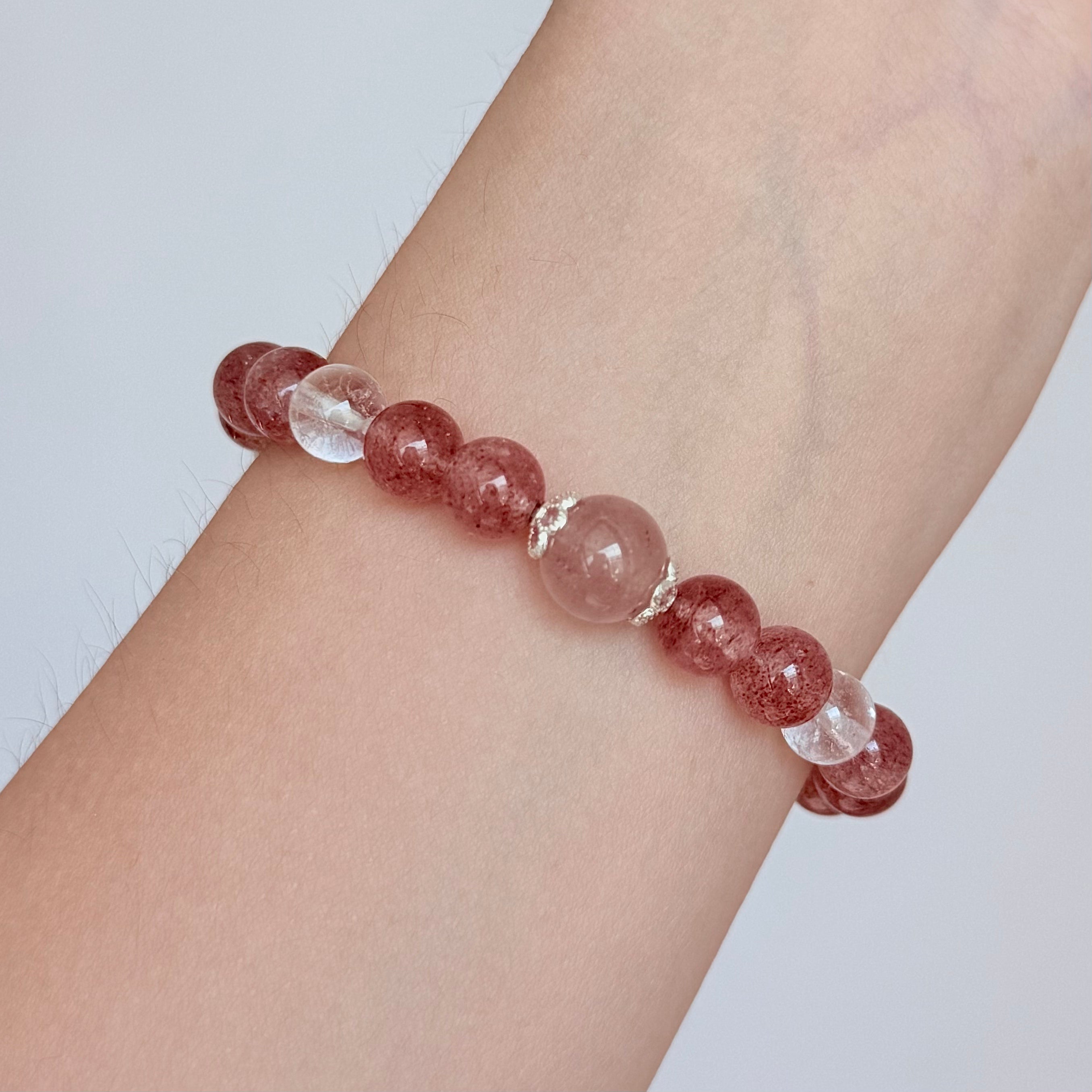 Strawberry Quartz & Clear Quartz Bracelet  Crystal Jewelry