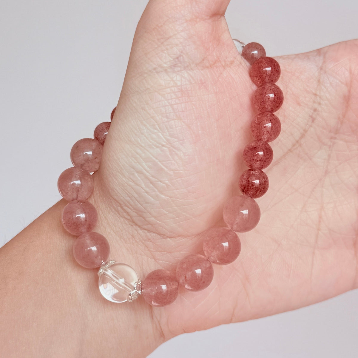 Strawberry Quartz and Clear Quartz Bracelet