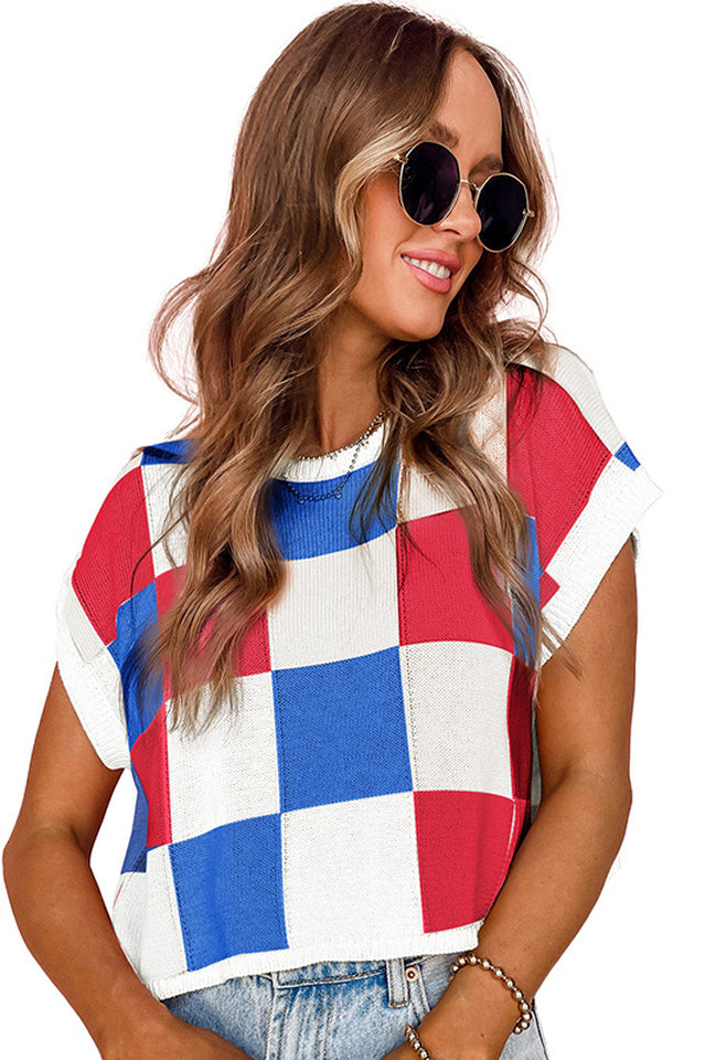 Color Block Cap Sleeve Sweater