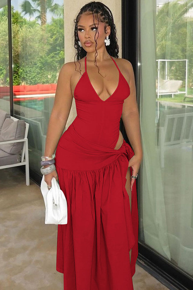 V-Neck Bodysuit Wrap Skirt Set