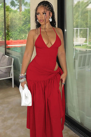 V-Neck Bodysuit Wrap Skirt Set