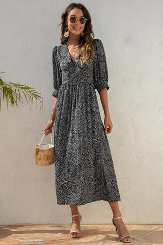 V-Neck Printed Mid-Sleeved Dress