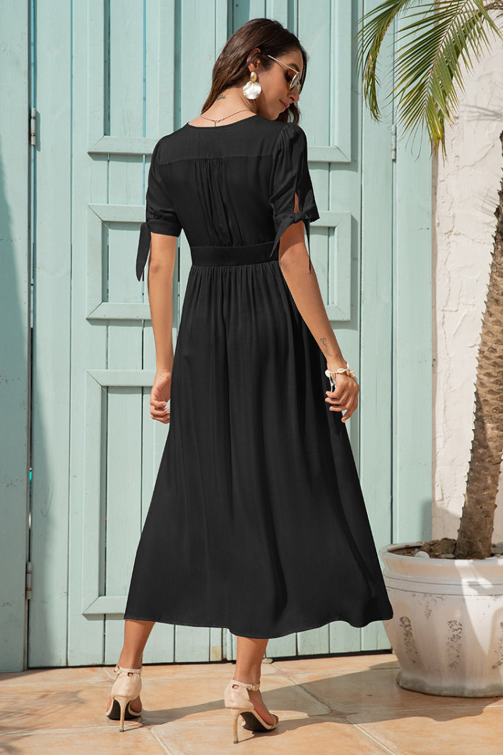 V-Neck High Waist Dress