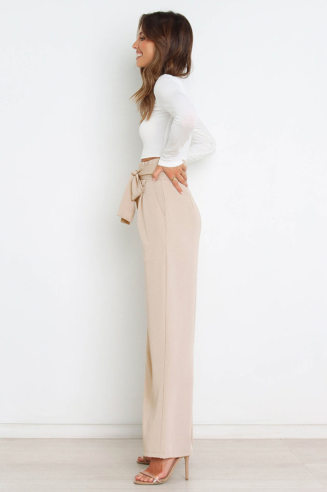 High Waist Belted Straight Leg Pants