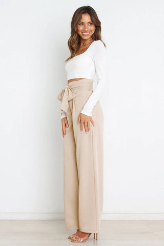 High Waist Belted Straight Leg Pants