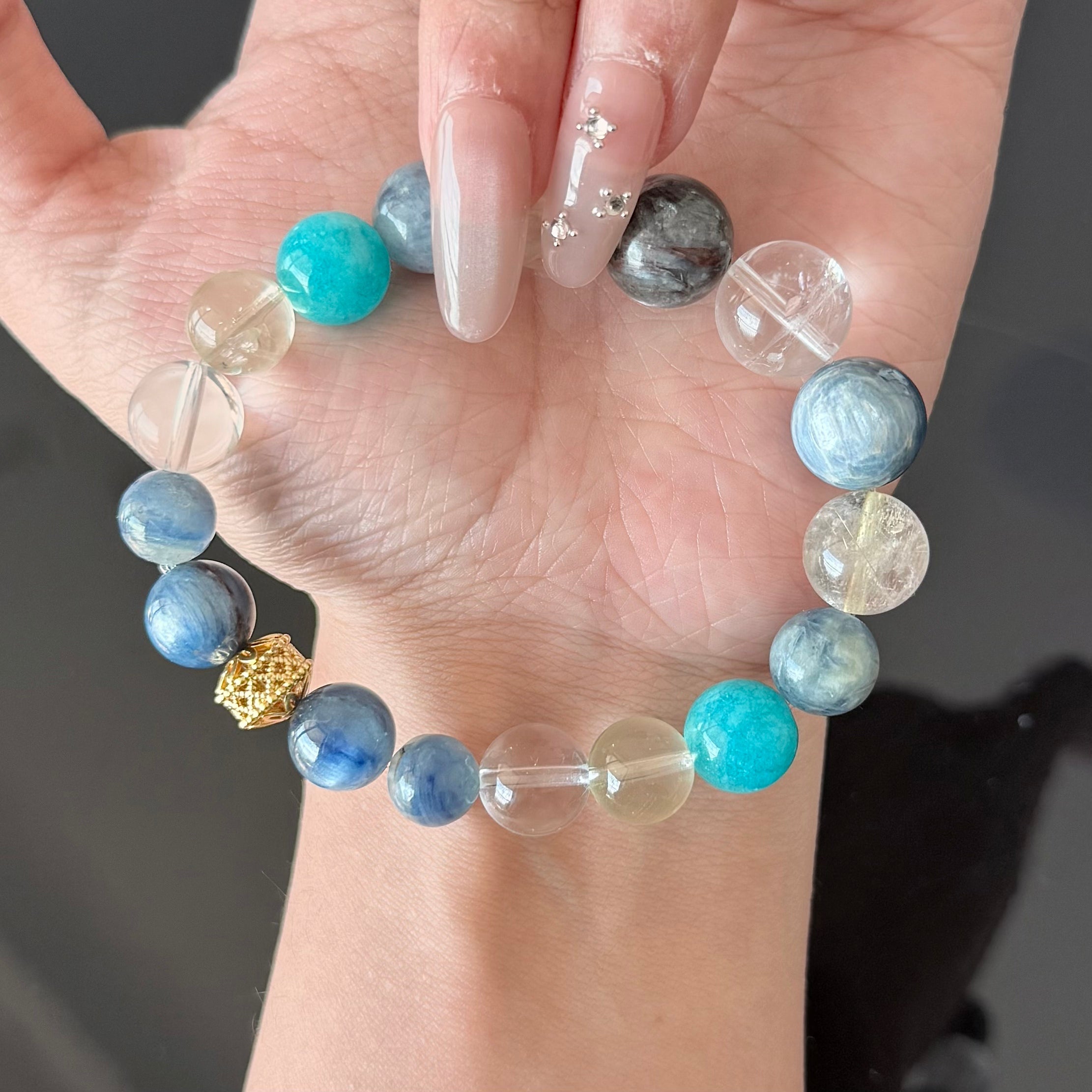 Blue Kyanite & Apatite Crystal Bracelet with Clear Quartz