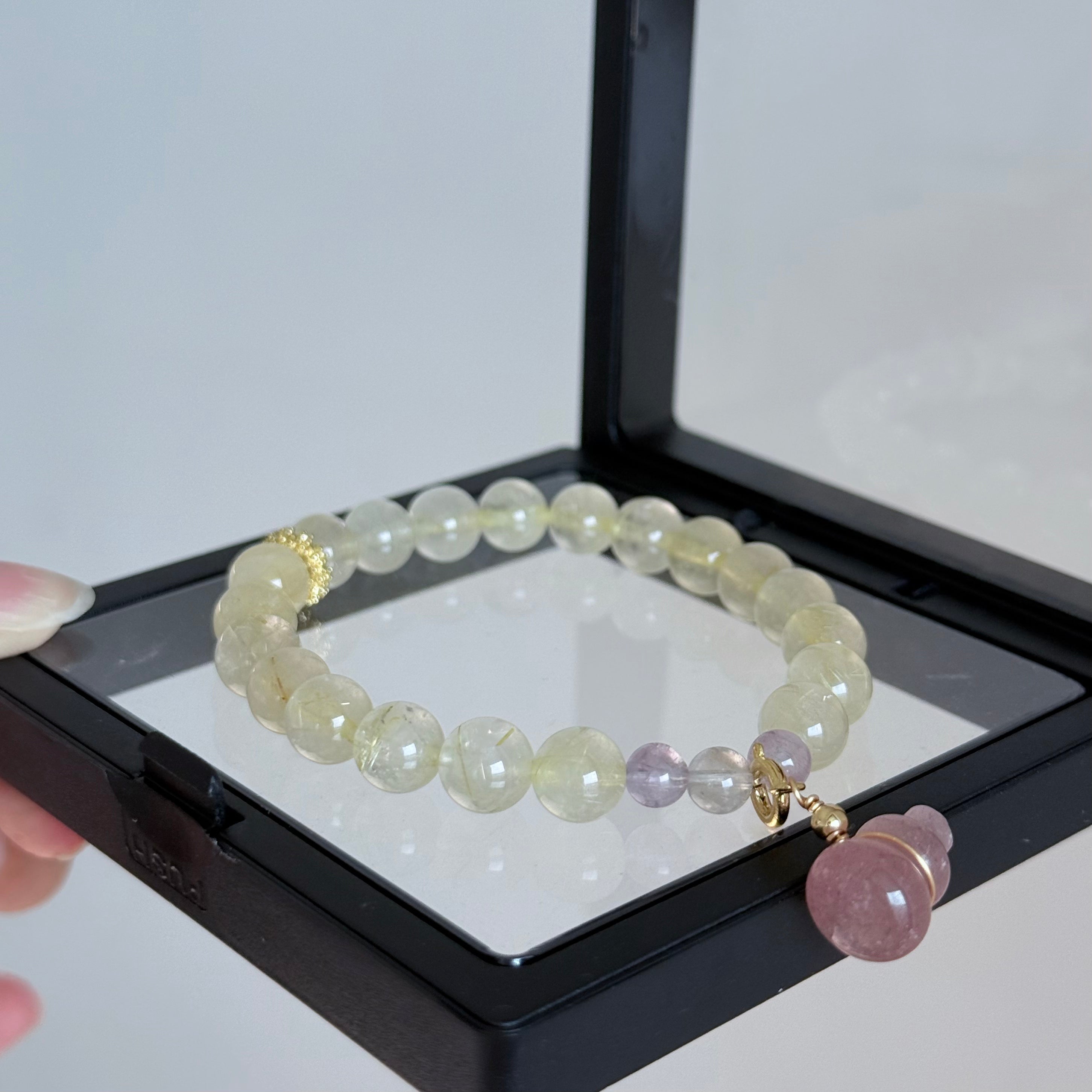 Golden Rutilated Quartz & Pink Tourmaline Pixiu Bracelet