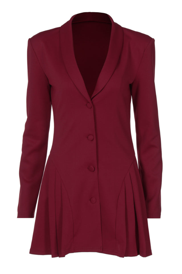 Pleated Sexy V Neck Blazer Dress
