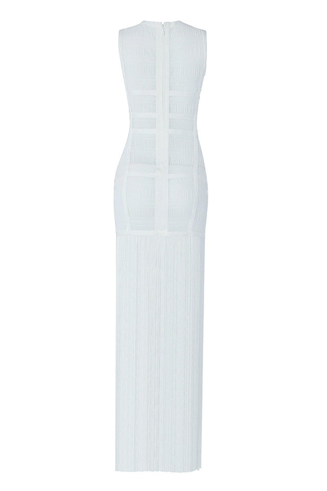 See Through Mesh Tassel Maxi Dress