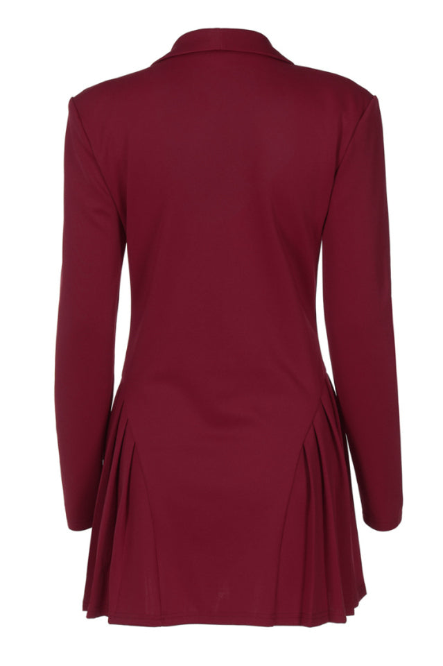 Pleated Sexy V Neck Blazer Dress