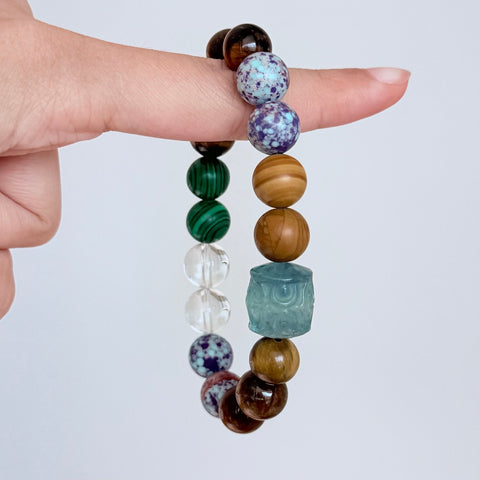 Multi-Gemstone Bracelet with Tiger's Eye, Malachite & Clear Quartz