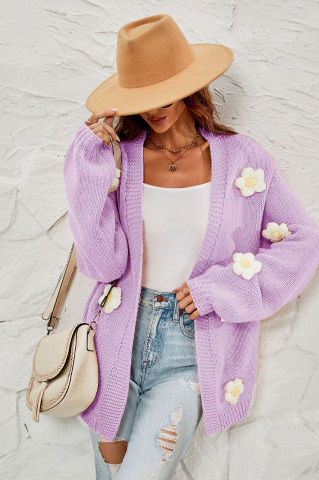 Fall In Daisy Oversized Knit Cardigan