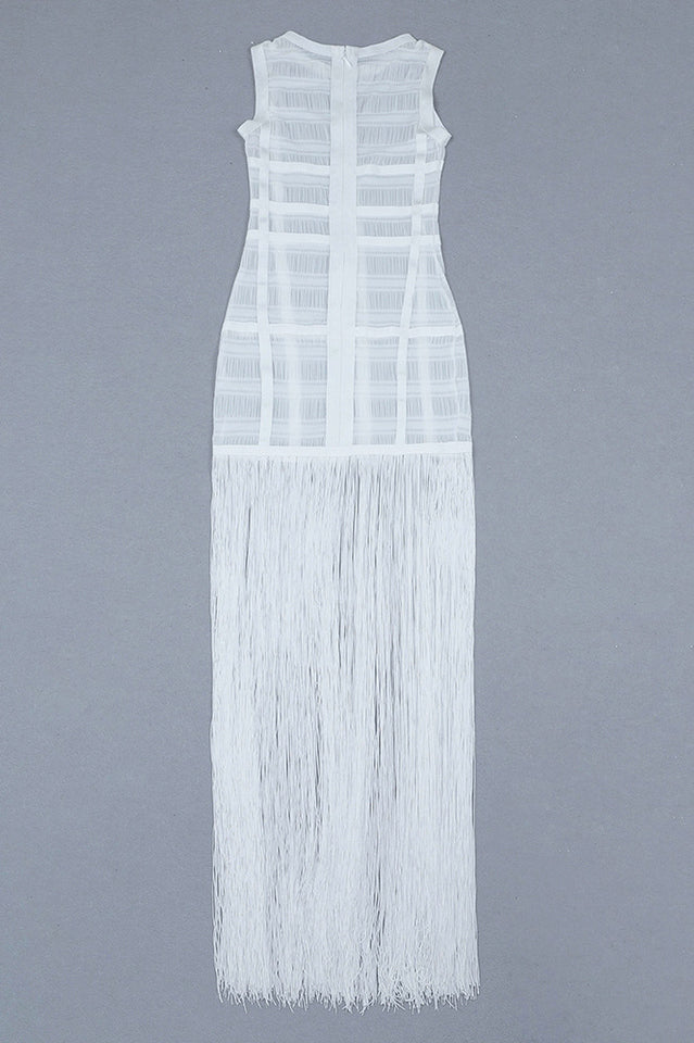 See Through Mesh Tassel Maxi Dress