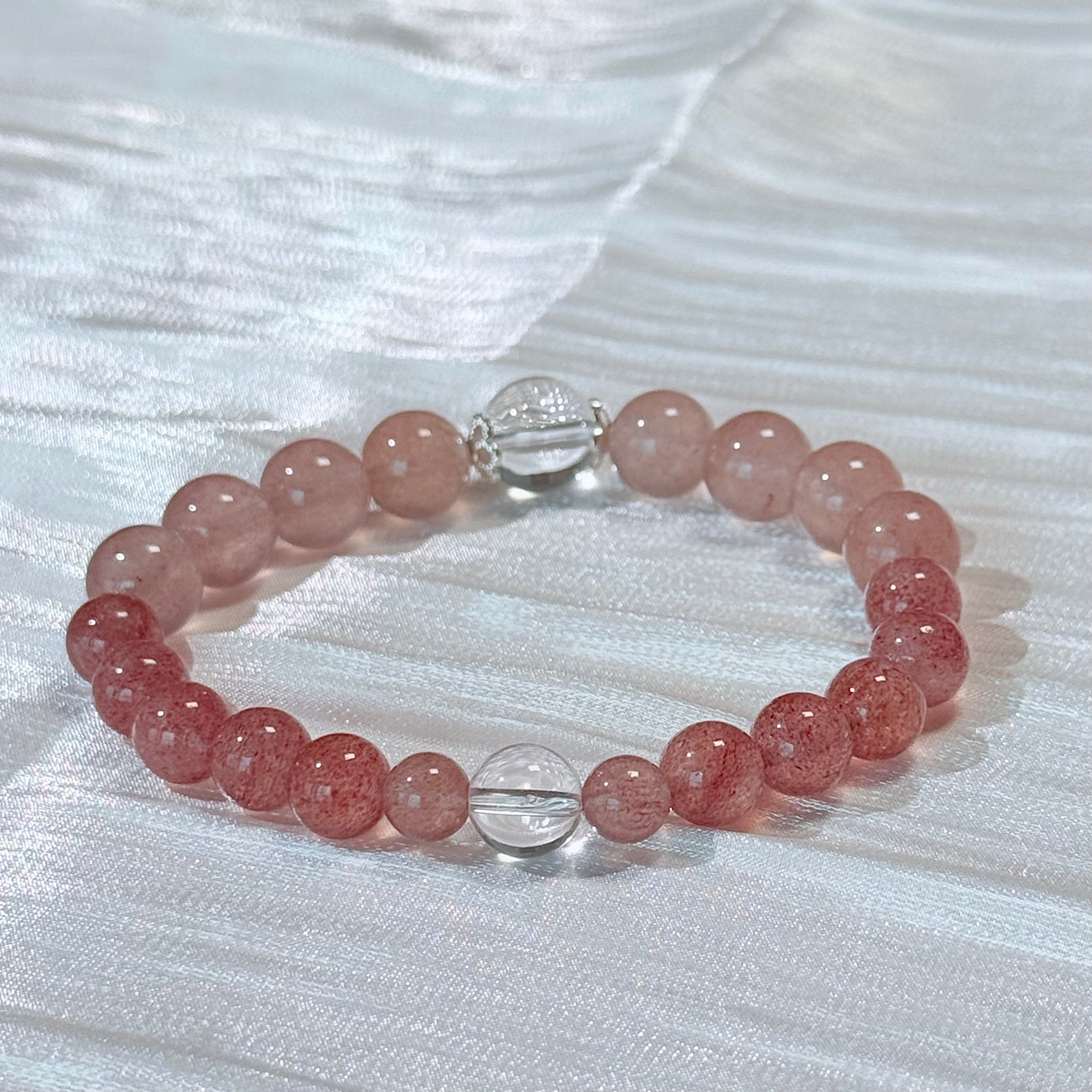Strawberry Quartz and Clear Quartz Bracelet