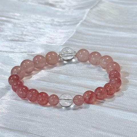 Strawberry Quartz and Clear Quartz Bracelet