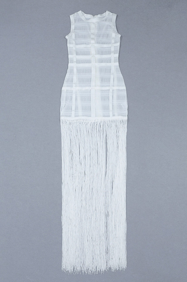 See Through Mesh Tassel Maxi Dress