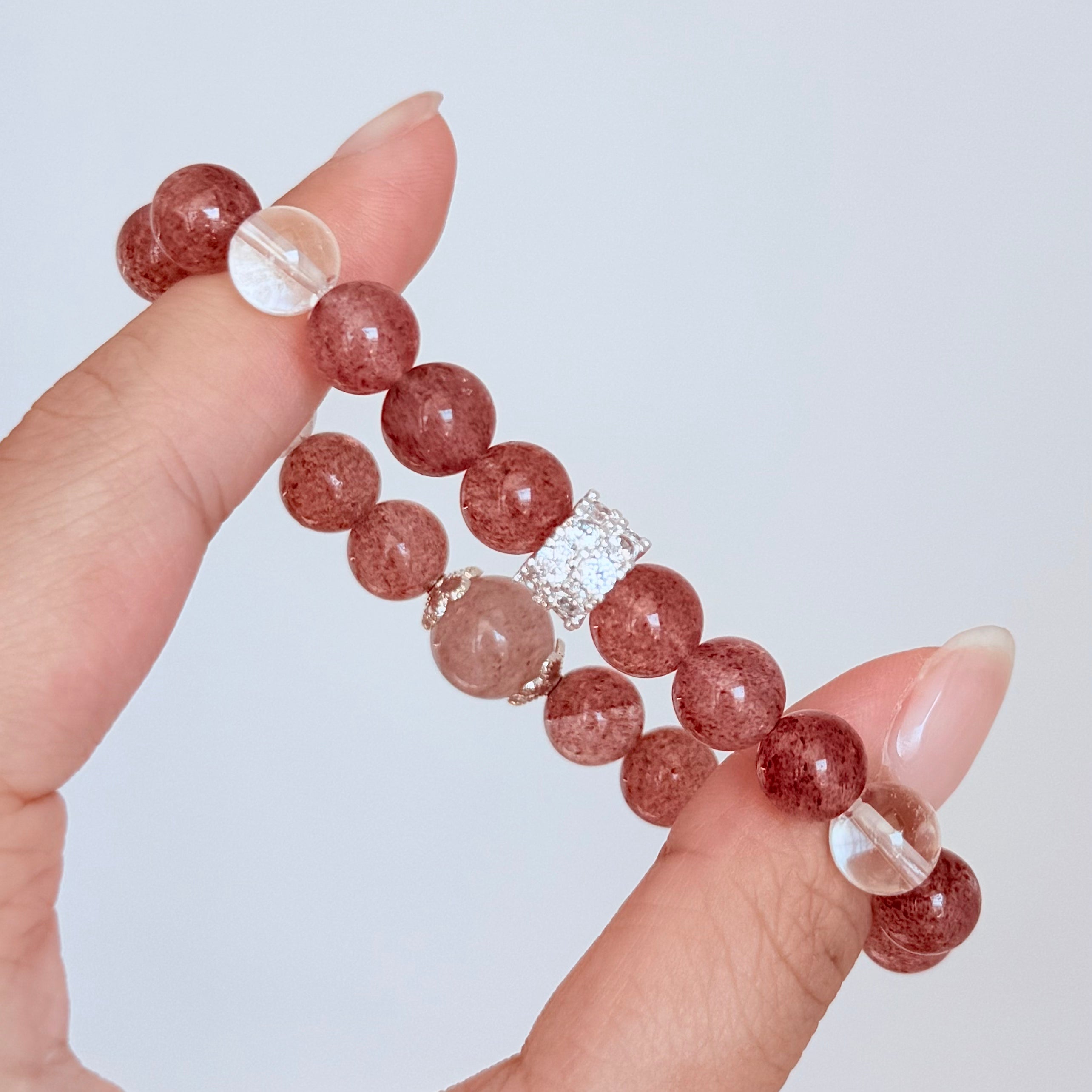 Strawberry Quartz & Clear Quartz Bracelet  Crystal Jewelry