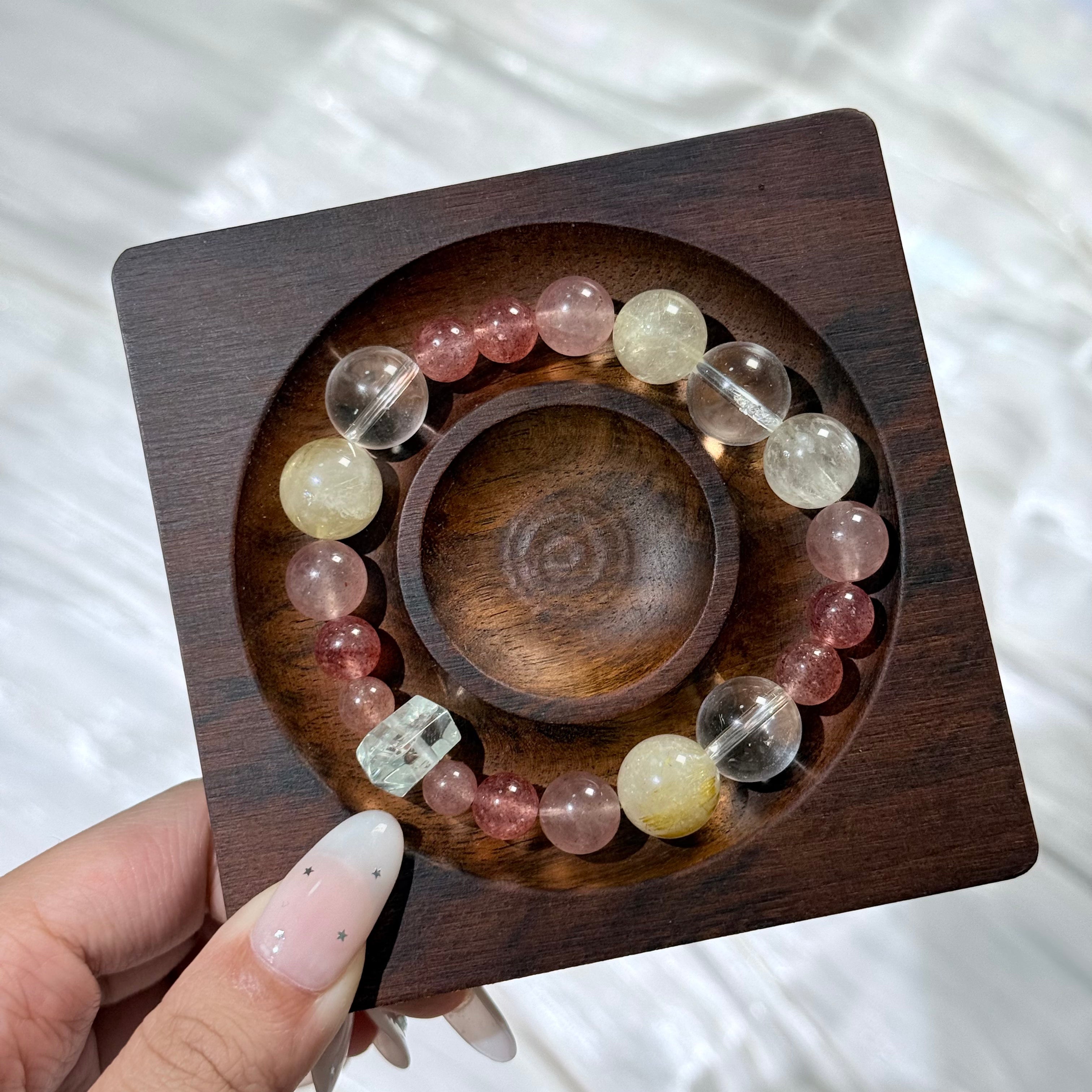 Strawberry Quartz & Golden Rutilated Quartz Bracelet