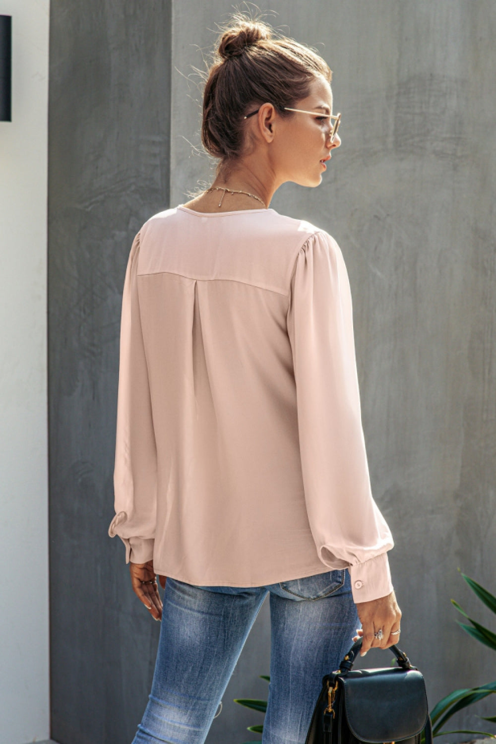 V-Neck  Buttons Long Sleeve Blouse