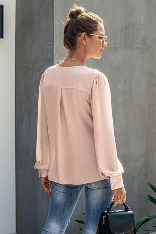 V-Neck  Buttons Long Sleeve Blouse