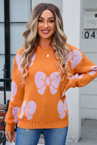 Bow Round Neck Dropped Shoulder Sweater