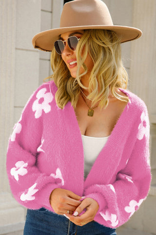 Cuteness Flowers Fuzzy Knit Cardigan