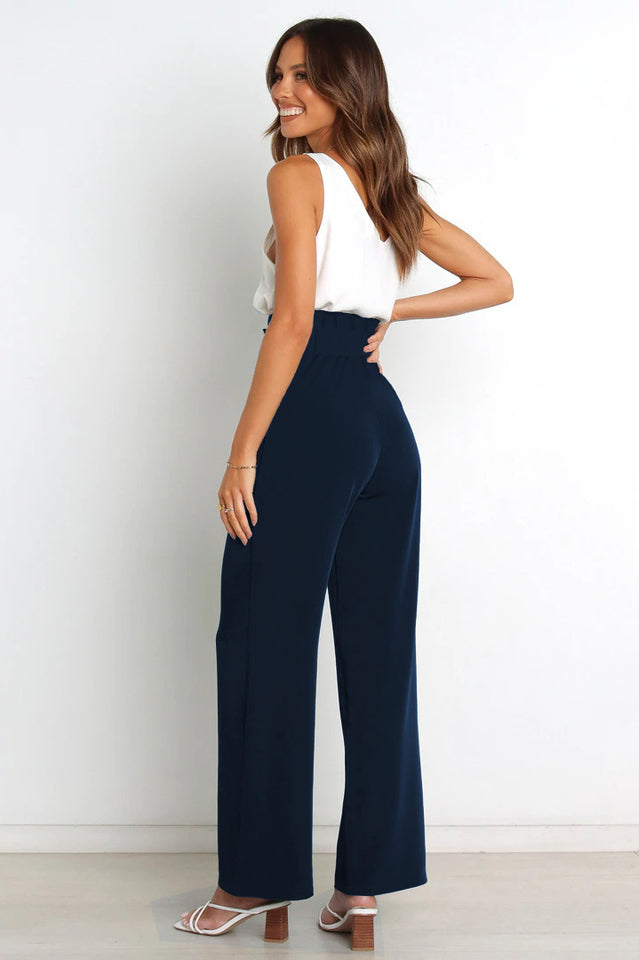 High Waist Belted Straight Leg Pants