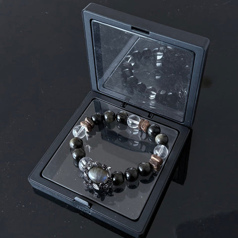 Labradorite Protection Bracelet with Gold Sheen Obsidian & Clear Quartz