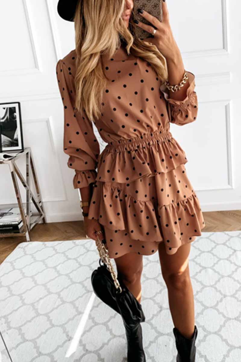 Thin Irregular Lotus Leaf Dot Printing Mini Dress