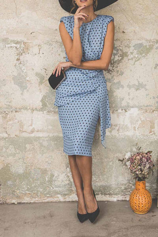 Polka Dot Pack Hip Sleeveless Midi Dress(4 Colors)