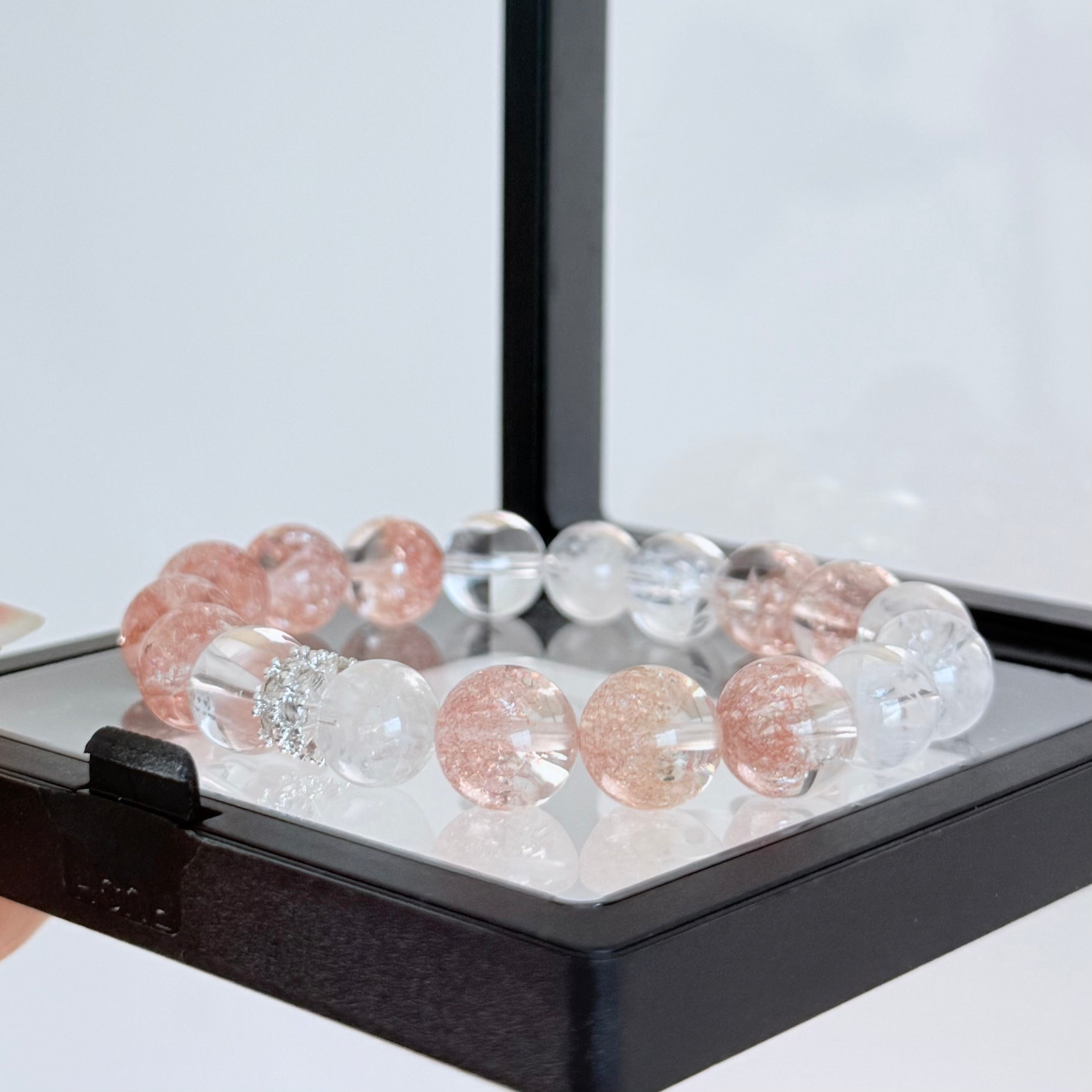 Strawberry Quartz & Clear Crystal Bracelet