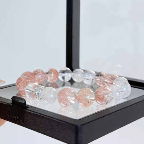 Strawberry Quartz & Clear Crystal Bracelet