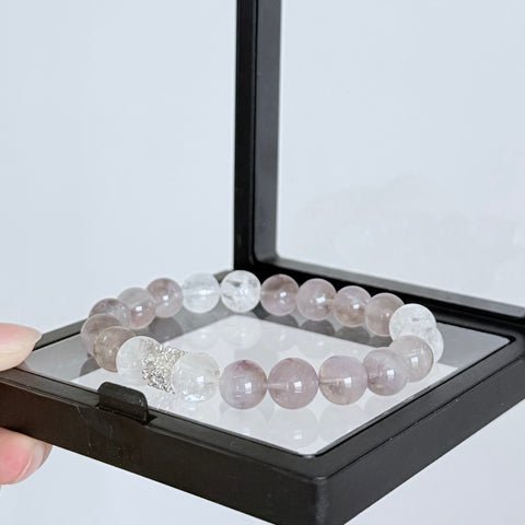 Gray Rutilated Quartz & Clear Crystal Bracelet