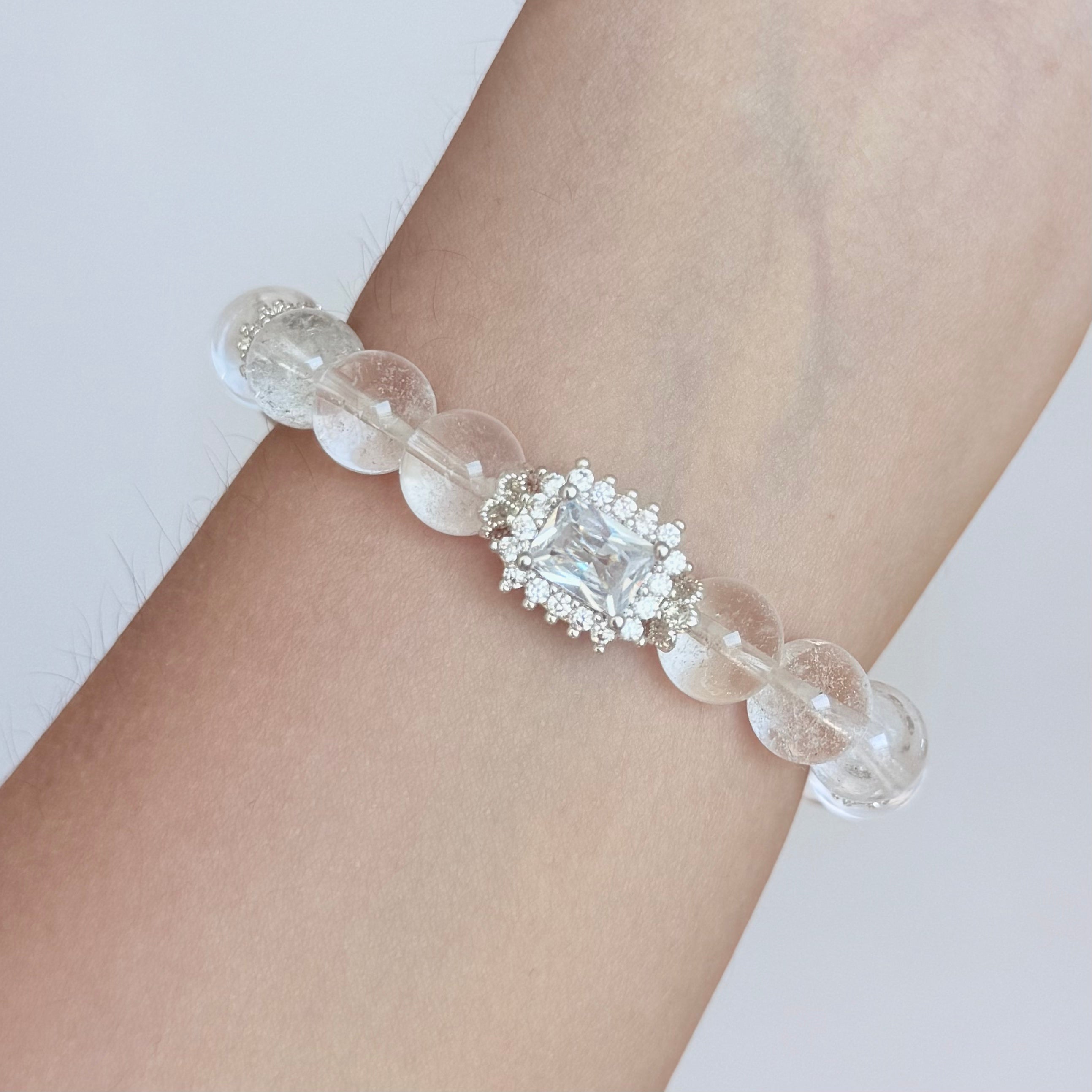 Clear Quartz Crystal Bracelet with Diamond-Cut Center Stone