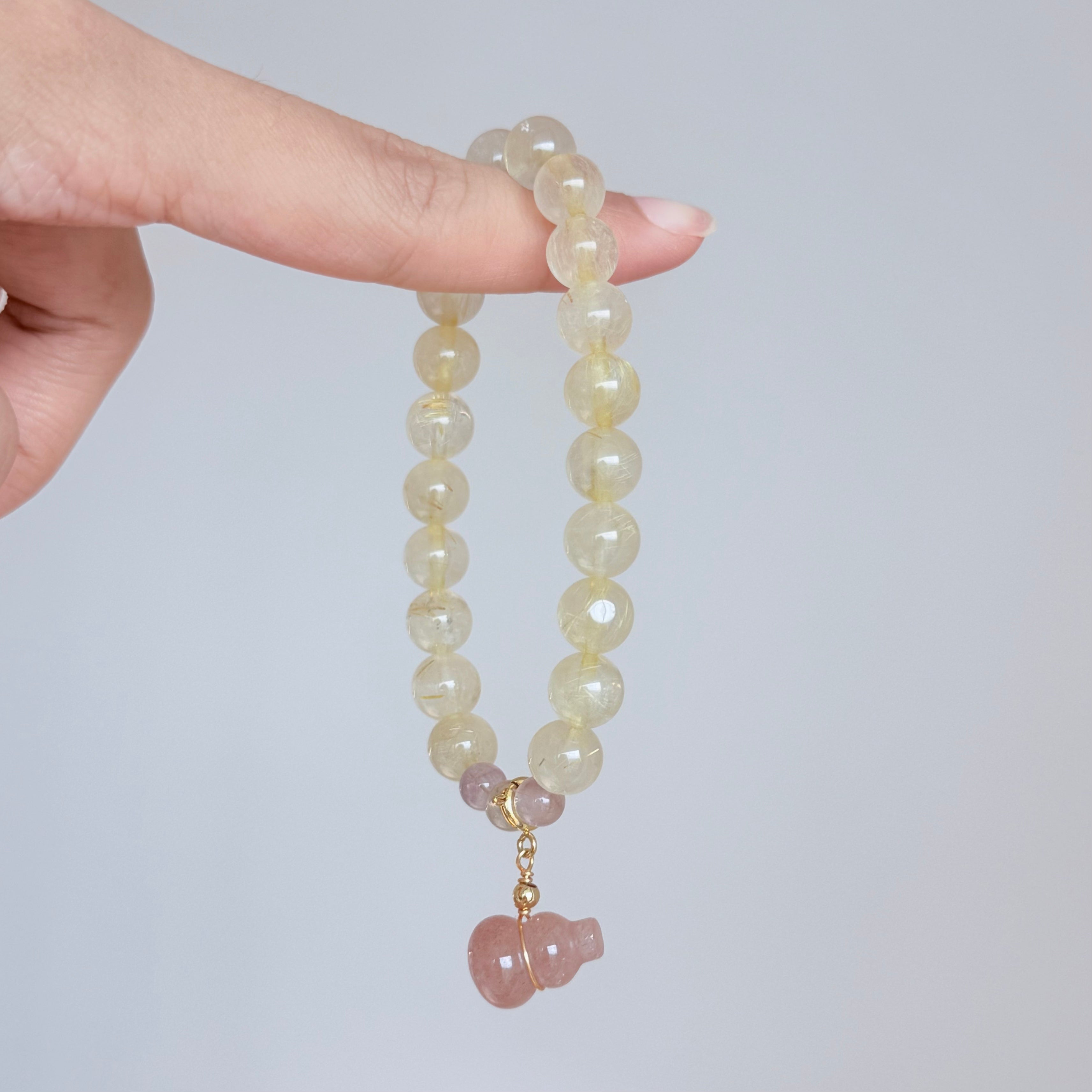 Golden Rutilated Quartz & Pink Tourmaline Pixiu Bracelet